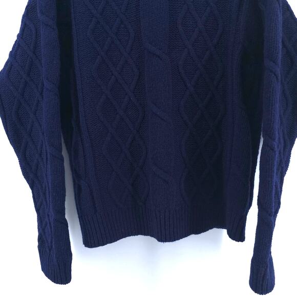 GAP Y2K Navy Shetland's Wool Cable Knit Pullover Sweater Crewneck Ribbed Hems L - Picture 5 of 13